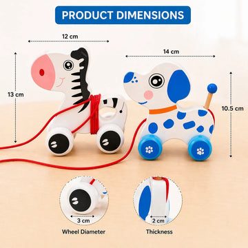 Wooden Pull Along Animal Toy for Kids