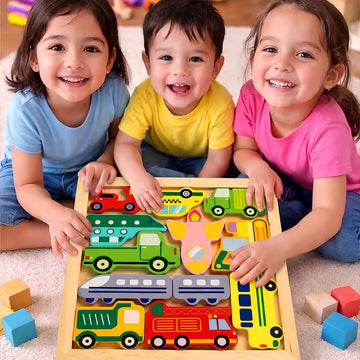 Wooden Vehicle Puzzle Board for Kids