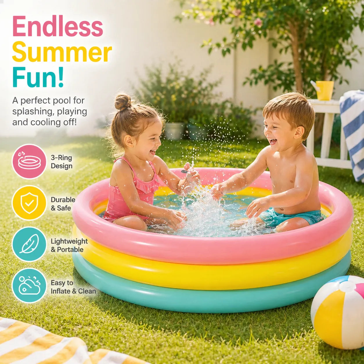 Rainbow Inflatable Kids Swimming Pool