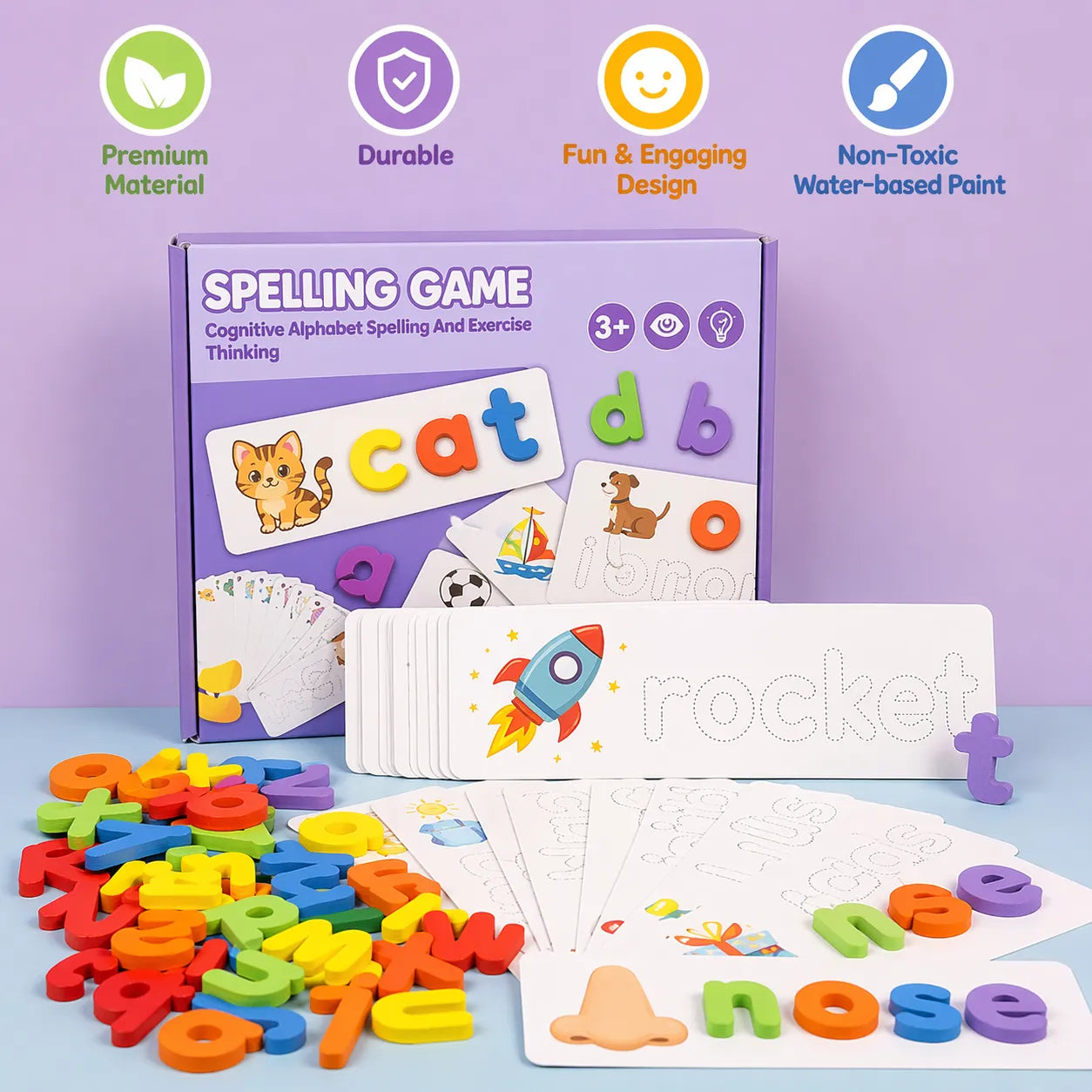 Spelling & Word Learning Board Game for Children with Wooden Letters