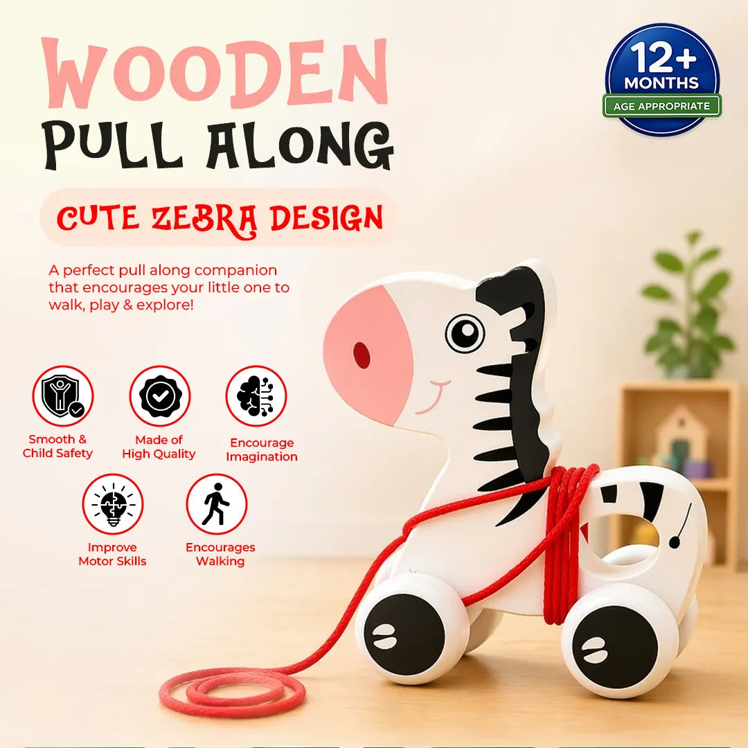 Wooden Pull Along Animal Toy for Kids