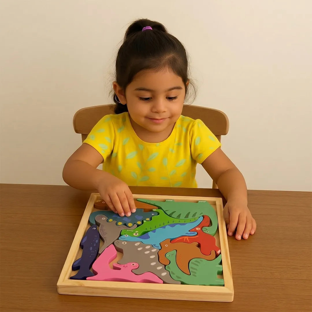 Wooden Dinosaur Puzzle Board for Kids