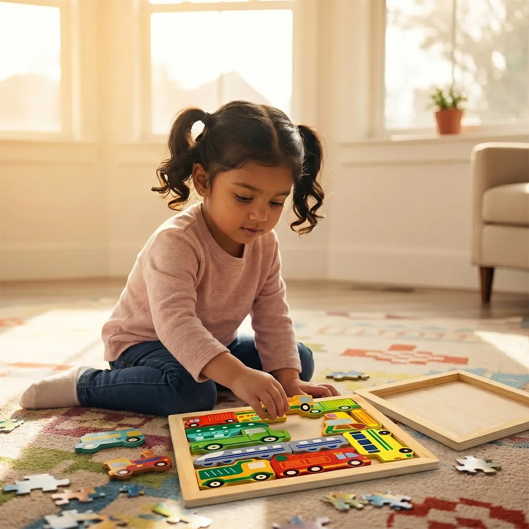 Wooden Vehicle Puzzle Board for Kids